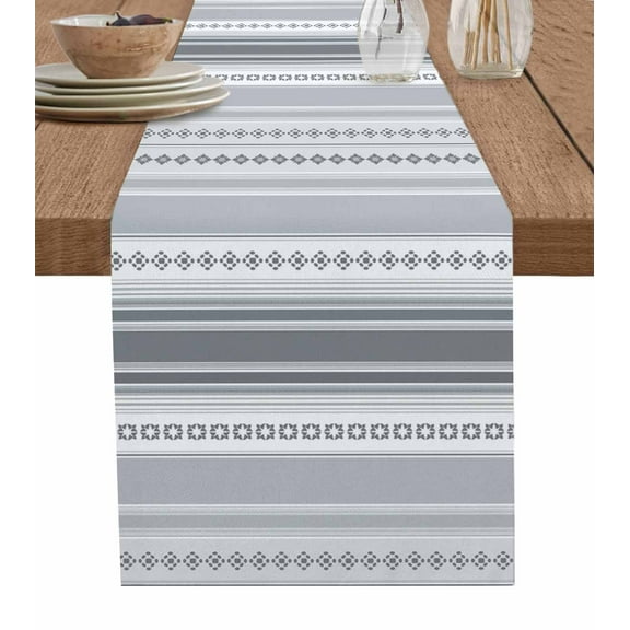 Grey Striped Burlap-Cotton Table Runner 36 Inches Long,Modern Geometric Abstract Art Contemporary Farmhouse Table Runners,Outdoor Dining Tablecloths Decor for Baby Shower Party Wedding 13x36