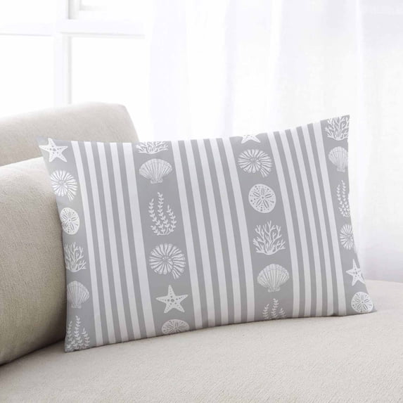 Grey Striped Coastal Queen Size Pillow Cover, Pillowcase Protectors with Zipper, Breathable Decorative Throw Pillow Case Cover, Nautical Beach Starfish Shell Pillow Shams for Couch Sofa 20x30Inch