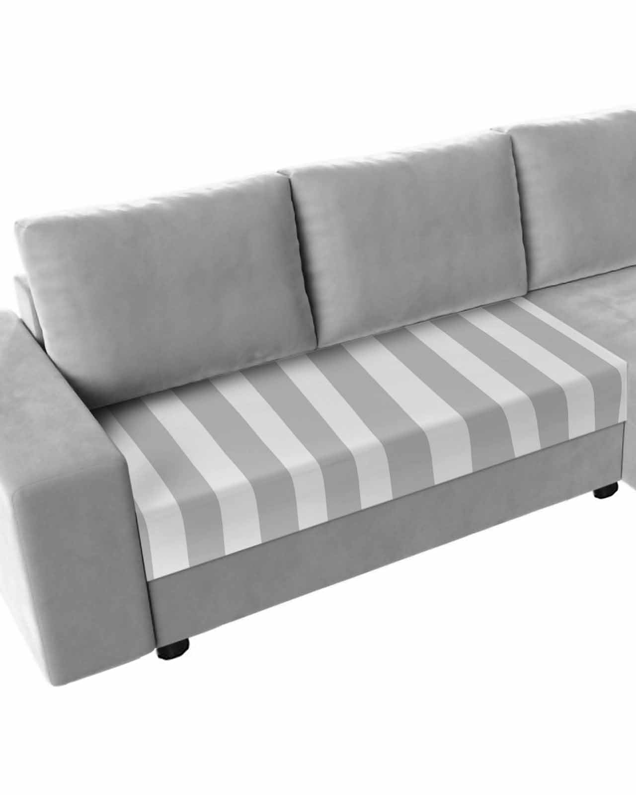 Grey Striped Couch Cushion Covers,Stretch Seat Cushion Covers for Sectional Sofa,Modern Farmhouse Gray White Stripes Loveseat Sofa&nbsp;Slipcovers Furniture Protector with Elastic&Straps 1Pcs,M
