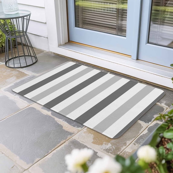 Grey Striped Door Mat Indoor Outdoor, Minimalist Farmhouse Stripe Non Slip Welcome Mat with Rubber Backing, Absorbent Fabric Front Door Mats Entryway Rug for Home Patio Entrance 20"x31.5"