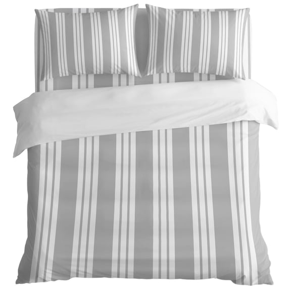 Grey Striped Duvet Cover Set Full Size, Modern Classic Stripes Rustic Country Farmhouse 4 Piece Bedding Set with Zipper Closure & Corner Ties Soft Breathable Comforter Cover for Bedroom