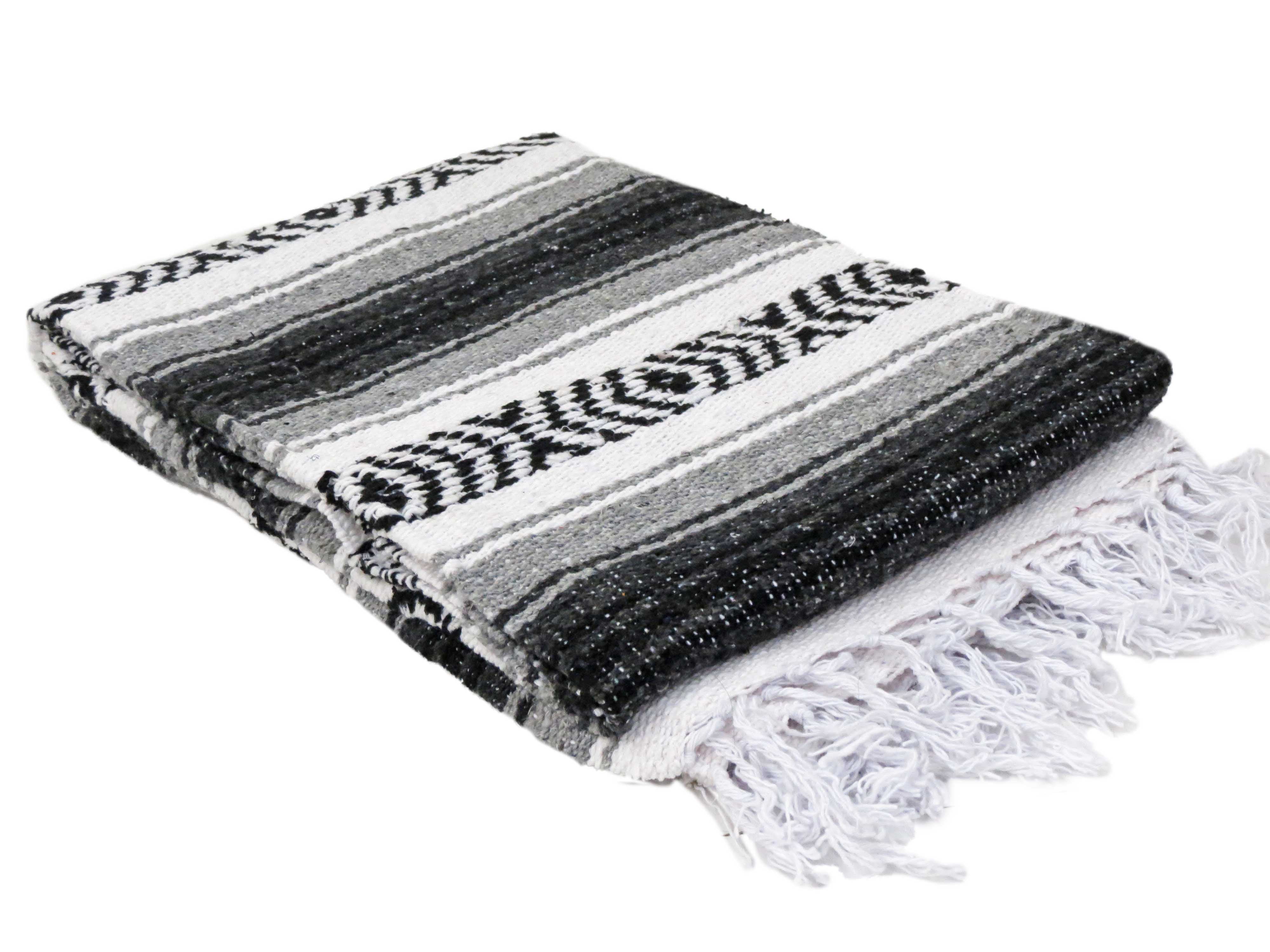 Grey Striped Elegance: Handmade Mexican Blanket - 72" x 49