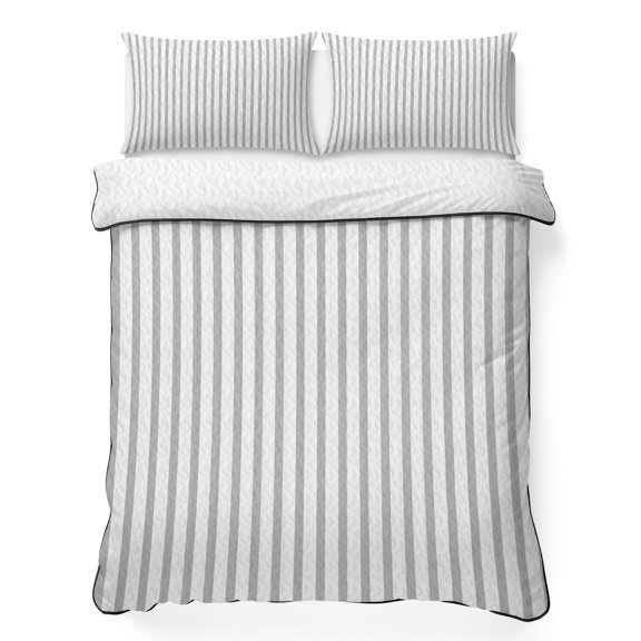 Grey Striped King Quilt Bedding Set, Modern Stripes Farmhouse Rustic Simple Lightweight Comforter with 2 Pillow Shams Bedroom Bedspread Set Home Decor for All Seasons