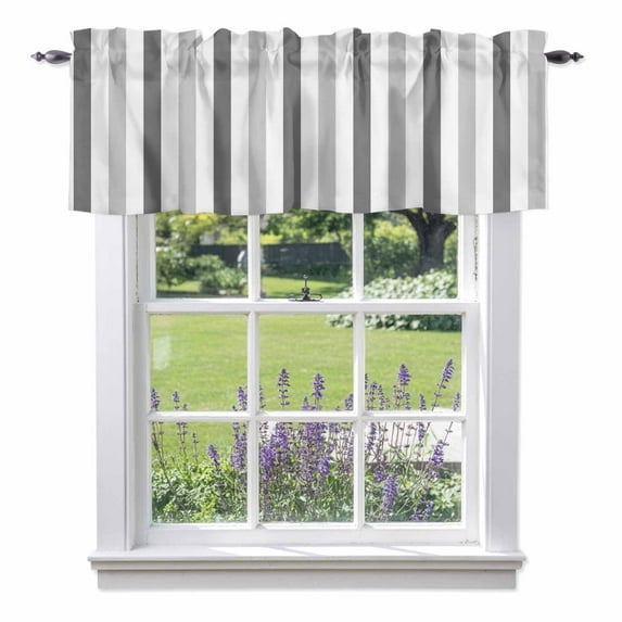 Grey Striped Kitchen Curtain Valances for Windows Farmhouse Short Curtains, Minimalist Farmhouse Stripe Rod Pocket Valance Curtain for Bedroom Cafe Living Room