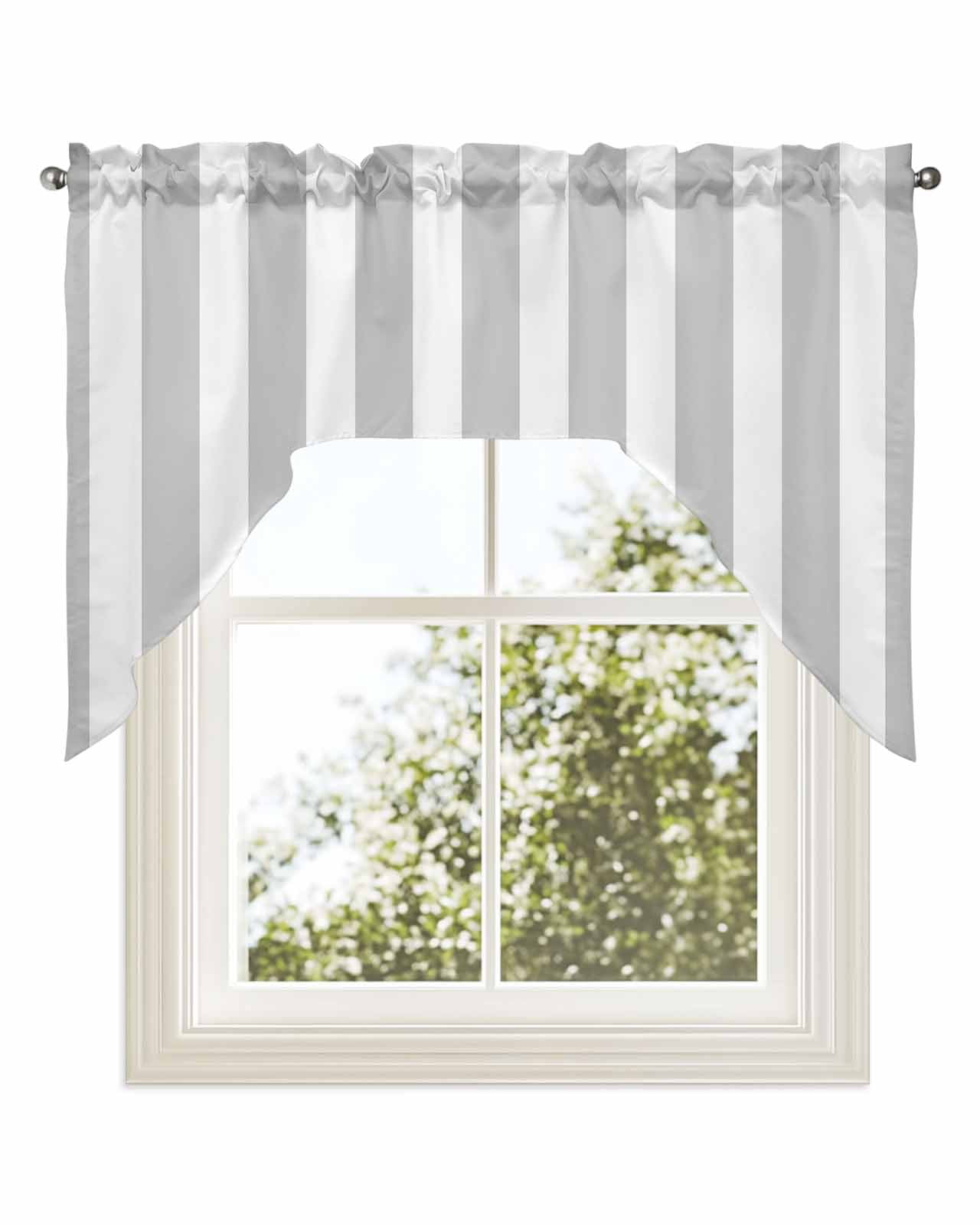 Grey Striped Kitchen Curtains Swag Valance for Windows/Bathroom/Cafe ...