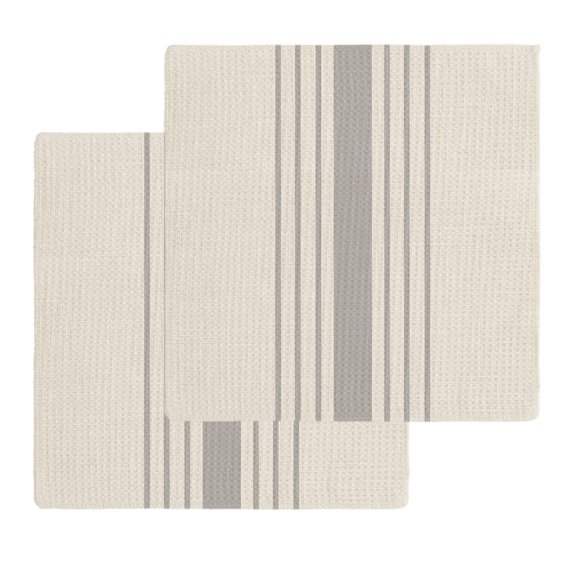 Grey Striped Kitchen Dish Towels for Drying Dishes Set of 2, Beige Geometric Modern Minimalist Waffle Weave Microfiber Hand Tea Bathroom Towels Quick Dry & Absorbent Towel 12x12