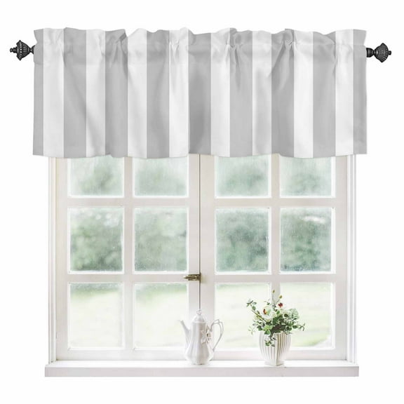 Grey Striped Kitchen Valances for Windows 42x12 Inch Kitchen Curtains Valances Rod Pocket Modern Farmhouse Gray White Stripes Bathroom Window Valances for Window Treatment Decor