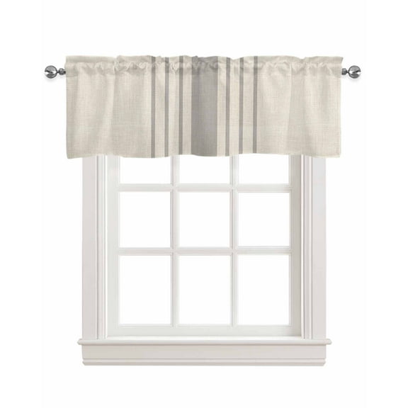 Grey Striped Kitchen Valances for Windows Farmhouse Linen Window Valance Curtain for Living Room Window Treatment Beige Geometric Modern Minimalist Valance Rod Pocket Topper Drape, 42 x 12 Inch