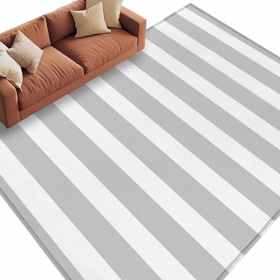 Grey Striped Large Area Rugs for Bedroom Living Room, Soft Non Slip Carpet Bedside Rug, Modern Farmhouse Gray White Stripes Rectangular Floor Cover Kitchen Accent Rug 5'x8' for Dining Room/Office