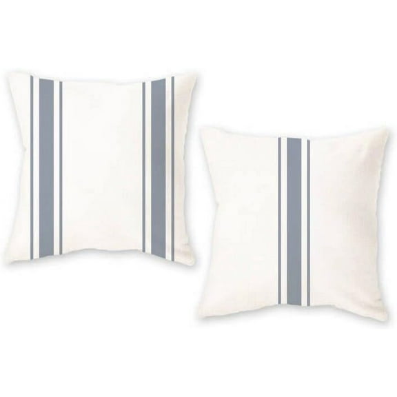 Grey Striped Outdoor Pillow Covers 18x18 Farmhouse Decorative Grey and White Throw Pillows for Couch Home and Sofa, Set of 2