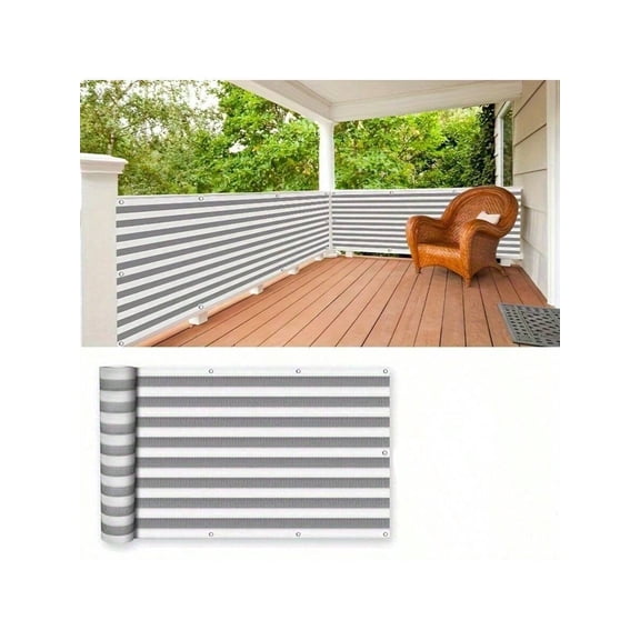 Grey Striped Outdoor Privacy Screen Panel For Patio Fence Sunshade And Wind Protection