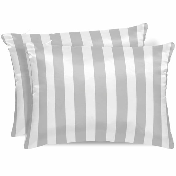 Grey Striped Pillow Cases King Size Set of 2, Smooth Satin Pillowcase for Hair and Skin, Modern Farmhouse Gray White Stripes Decorative Cooling Bed Pillow Covers with Zipper, 20x36 Inches