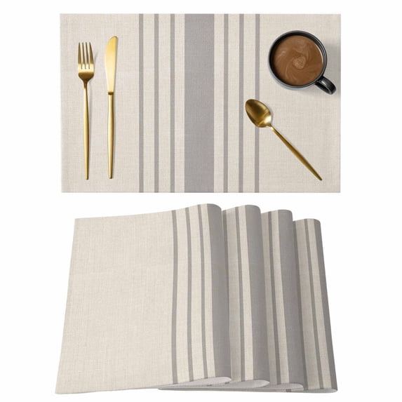 Grey Striped Placemats Set of 4 Beige Geometric Modern Minimalist Place Mats Indoor Wipeable Table Mats Washable Cloth Dining Table Placemats for Kitchen Holiday Party Home Decor 13x19 Inch
