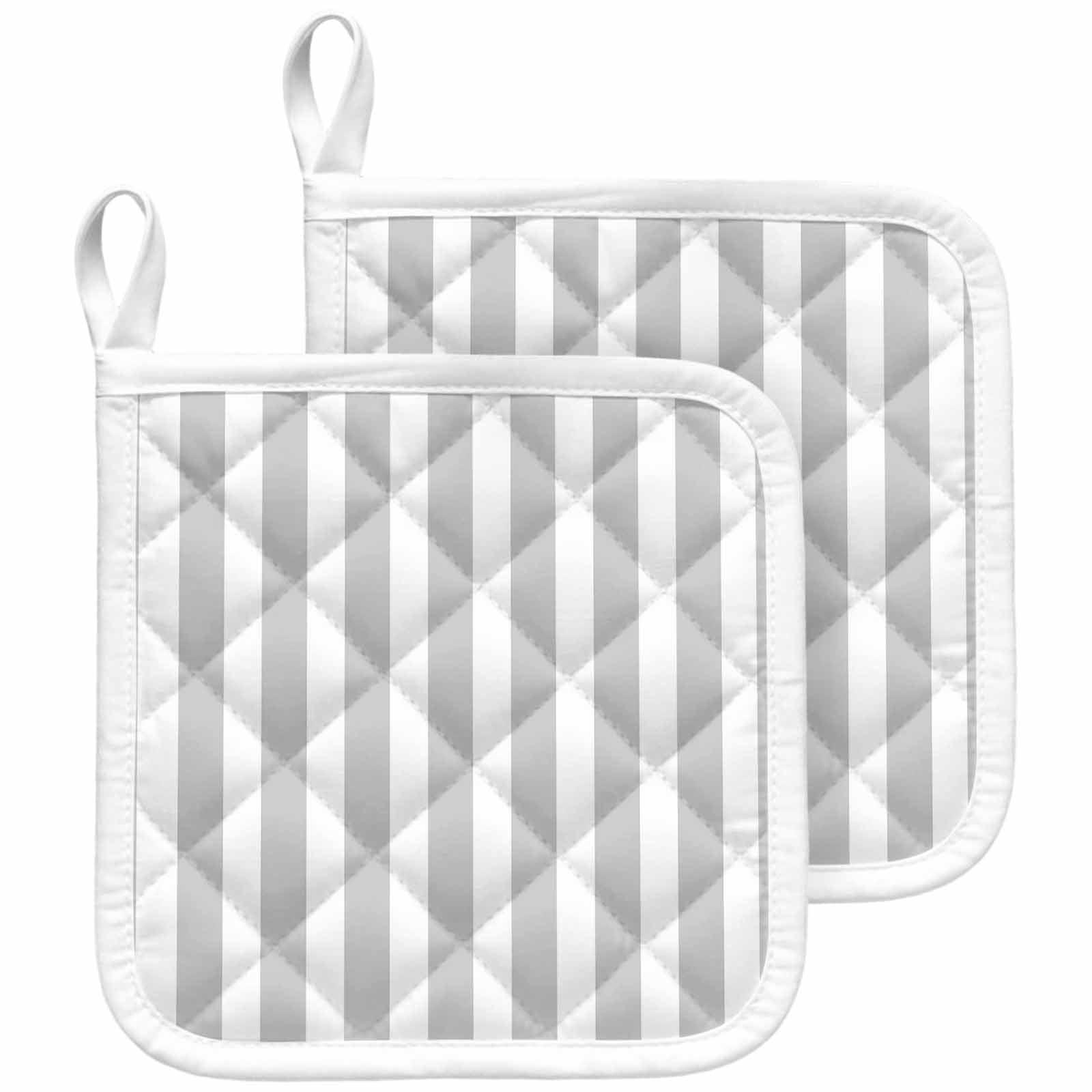 Grey Striped Pot Holders for Kitchen Heatproof Potholder, 2 Pack Modern Farmhouse Gray White Stripes Hot Pads Multipurpose Oven Pads Cloth Potholders Trivet for Cooking and Baking