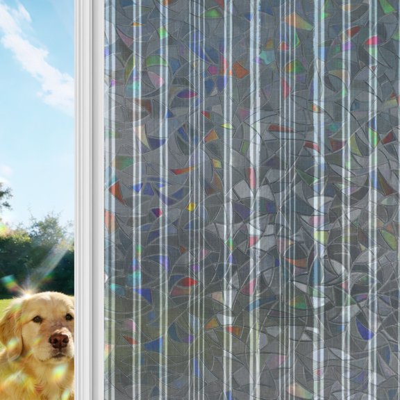 Grey Striped Rainbow Window Privacy Film, Farmhouse Stripes Modern Vintage Abstract Stained Glass Window Film, Sun Blocking Glass Clings Static Cling Non Adhesive Door Stickers 17.7 x 39.3 Inches