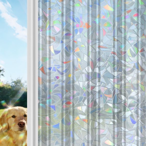 Grey Striped Rainbow Window Privacy Film, Modern Farmhouse Stripes Rustic Minimalist Stained Glass Window Film, Sun Blocking Glass Clings Static Cling Non Adhesive Door Stickers 17.7 x 39.3 Inches