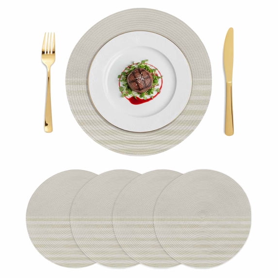 Grey Striped Round 15 Inch Placemats Set of 4, Vintage Stripes Ombre HeatResistant Non Slip Place Mats for Dining Table, Wipeable Braided Kitchen Table Mats for Housewarming