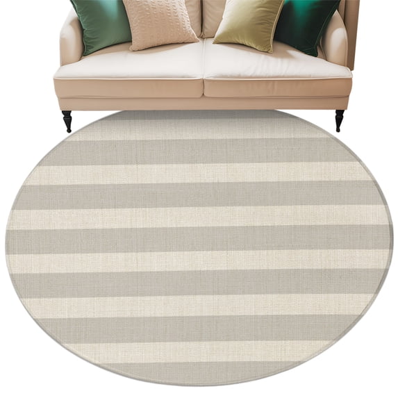 Grey Striped Round Rug 7ft Washable Circle Rugs Non Slip Beige Vintage Classic Abstract Stripes Large Area Rug Indoor Floor Carpet for Bedroom Kitchen Living Room Home Office Dining Room Nursery