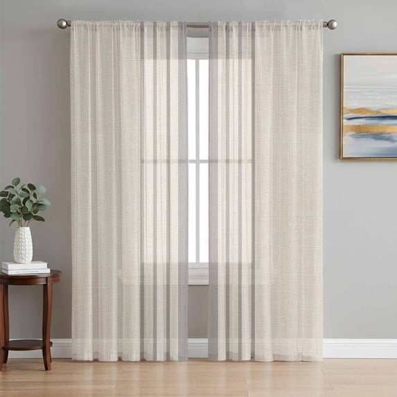 Grey Striped Sheer Curtains 72 Inch Length 2 Panels Set, Beige Geometric Modern Minimalist Voile Window Treatment Rod Pocket Curtains Sheers Drapes for Bedroom/Living Room/Kitchen 52"x72"x2