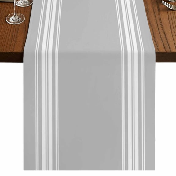 Grey Striped Short Table Runner 48 Inches Long,Luxurious White Stripes Modern Abstract Art Cotton Linen Table Runners Dresser Scarves,Tabletop Scarf Furniture Cover for Home Dinner Party 13"x48"