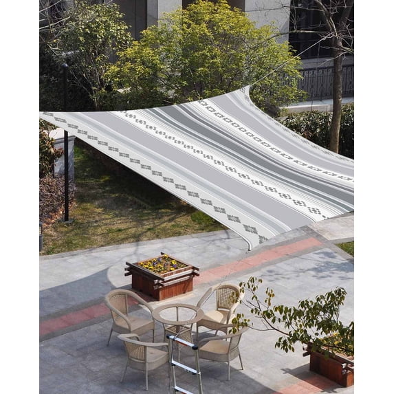 Grey Striped Sun Shade Sail 6.5'x10' Rectangle Outdoor Shade Canopy, Modern Geometric Abstract Art Contemporary Porch Shades Outdoor Sun Blocking Screen, Sunshade Cloth Covers for Patio/Deck/Garden