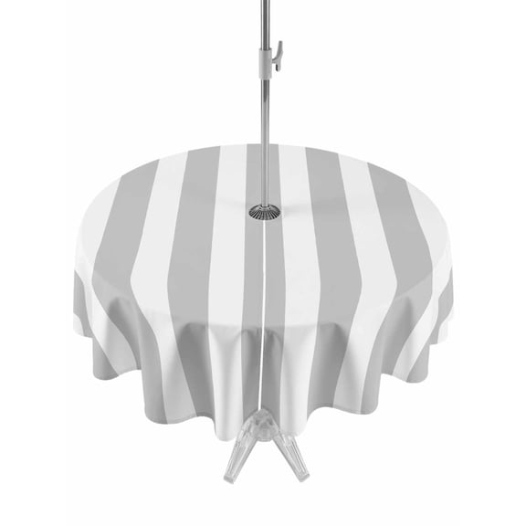 Grey Striped Table Cloth Round Tablecloth, Modern Farmhouse Gray White Stripes Waterproof Wrinkleproof Table Cover with Umbrella Hole and Zipper for Party/Dining/Patio/Wedding 54 Inch