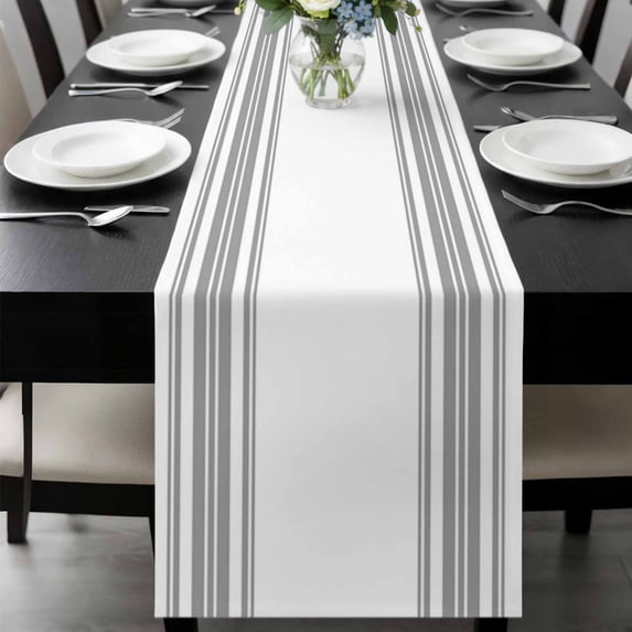 Grey Striped Table Runner 72 Inches Long, Modern White Striped Abstract Art Aesthetics Kitchen Coffee Dining Table Decoration for Home Party Birthday Wedding Home Decor 16x72 Inches