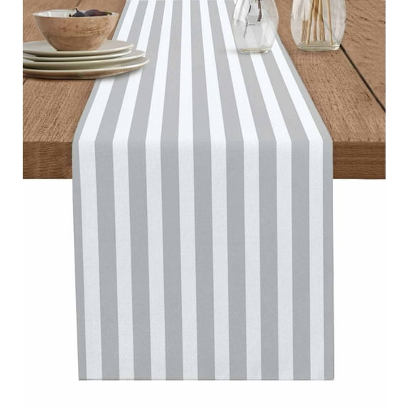 Grey Striped Table Runner Modern Farmhouse Gray White Stripes Tablerunners 13 x 90 Inch, Table Decorations Tabletop Scarf for Summer Gathering Holiday Farmhouse Kitchen Dining Decor