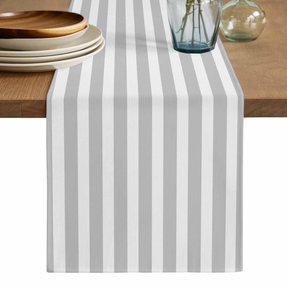 Grey Striped Table Runner, Modern Farmhouse Gray White Stripes Washable Cotton Linen Table Runners 36 Inches Long, Dresser Scarf Runner for Nightstand/End Tables/Round Tables 13''x36''
