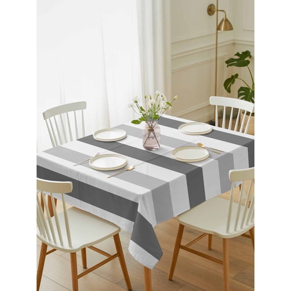 Grey Striped Tablecloth Rectangle Table Cloth 60x84, Waterproof Outdoor Table Cloth Covers Decorative Table Protector, Minimalist Farmhouse Stripe Washable Table Cover for Kitchen Dinning Party