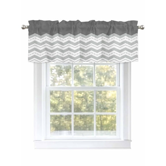 Grey Striped Theme Valances for Windows, Rod Pocket Kitchen Valance Curtains - Soft & Washable Small Window Treatment for Living Room, Bathroom, Simple Geometric , 42x12 Inch, 1 Panel