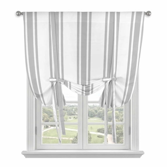 Grey Striped Tie Up Curtains for Kitchen Windows,Adjustable Rod Pocket Valance 45 Inch Short, Farmhouse Aesthetic Modern Stripes Window Treatment Balloon Roman Blind Shade, 42" x 45"