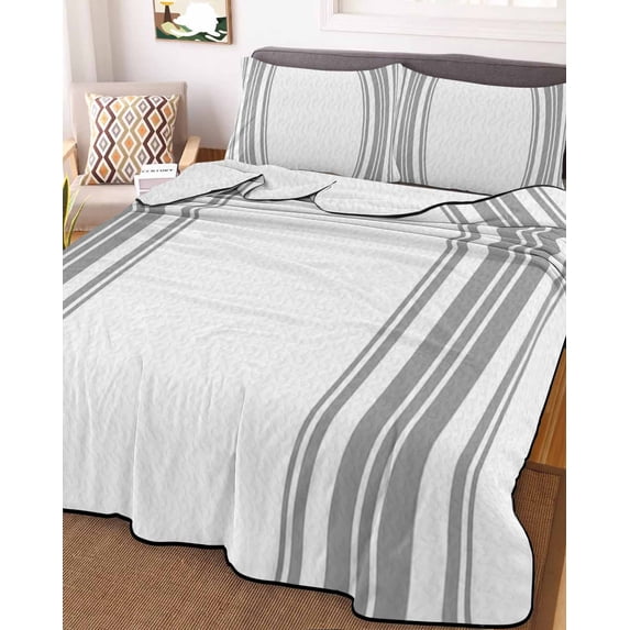 Grey Striped Twin Size Down Alternative Comforter,Lightweight Comforter Quilt Bedding Set with Pillow Shams Modern White Striped Abstract Art Aesthetics All Seasons Bed Comforter Duvet Insert 68"x86"