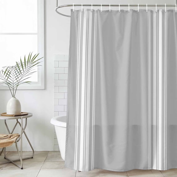 Grey Striped Waterproof Shower Curtain, 72"x72" Washable Polyester Fabric Shower Curtains for Bathroom, Luxurious White Stripes Modern Abstract Art Decorative Bathtub Curtain Sets with Hooks