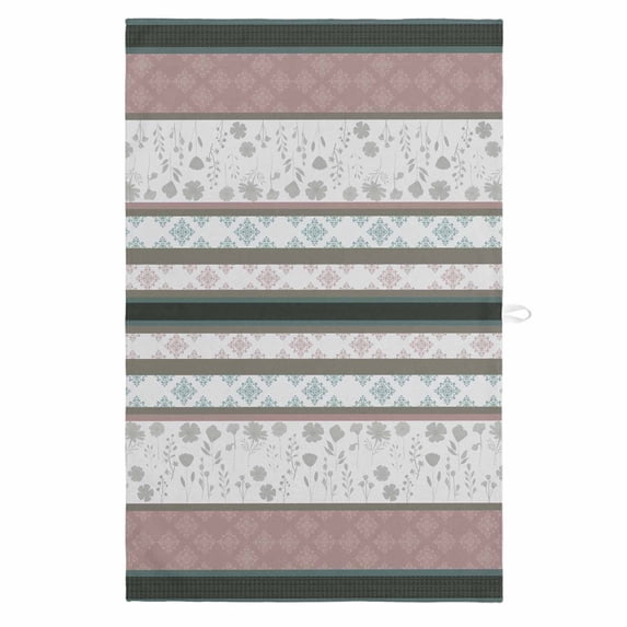 Grey Stripes Abstract 1 Pack Kitchen Towel, Water Absorbent Dish Towel, Geometric Spring Flowers Country Decorative Hand Towels - Quick Drying Cloth for Cooking Baking, 18x28 Inch