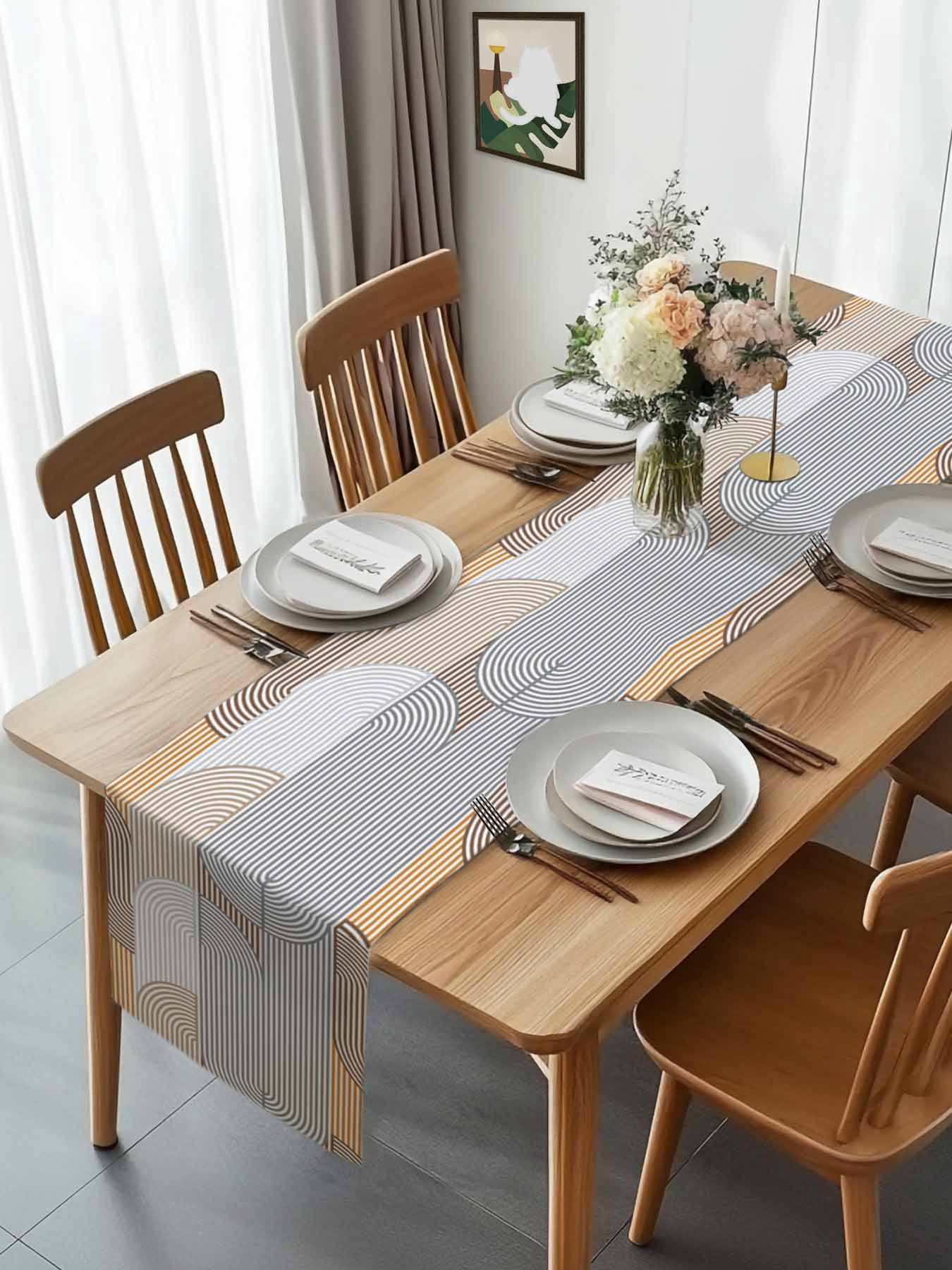 Grey Stripes Abstract Geometric Table Runner 90 Inches Long, Gradient Lines Seamless Table Runners Tabletop Scarf Kitchen Dining Tables Decoration for Home Party Indoor Outdoor