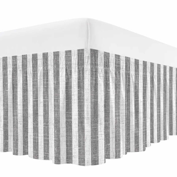 Grey Stripes Bed Skirt Bed Skirts King Size 16 Inch Drop, Modern Abstract Linens Farmhouse Wrap Around Dust Ruffle Bedskirt with Adjustable Elastic Belt for King Size Beds