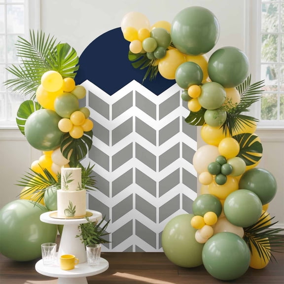 Grey Stripes Chevron Navy Arch Backdrop Cover Stretchy Spandex Arch Cover 6ft, Zigzag Ripple Abstract Geometric Round Top Chiara Stand Covers for Wedding Birthday Party Ceremony Banquet