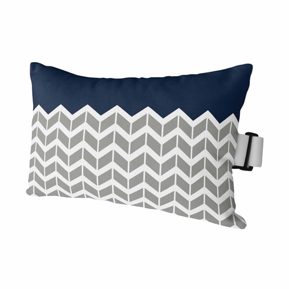 Grey Stripes Chevron Navy Outdoor Pillow for Chaise Lounge Chair,Zigzag Ripple Abstract Geometric Waterproof Headrest Lumbar Pillows with Insert&Elastic Strap for Patio Pool Garden Chairs,1 Pack