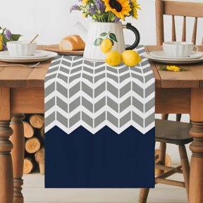 Grey Stripes Chevron Navy Table Runner 72 Inches Long, Zigzag Ripple Abstract Geometric Table Runners Tabletop Scarf Kitchen Dining Tables Decoration for Home Party Indoor Outdoor