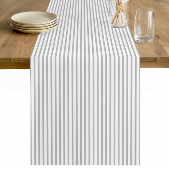 Grey Stripes Cotton Linen Rectangle Table Runners 13"x120", Modern Farmhouse Striped Simple Classic Coffee Table Runner Dresser Scarves Luxury Table Runners for Wedding Party Banquet Dinner Decor