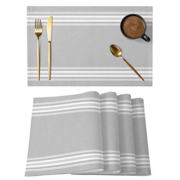 Grey Stripes Farmhouse Style Placemats Set of 6,Wipeable Washable Table Mats for Dining Tables, Modern Minimalist Art Place Mats for Kitchen Event Party Tabletop Decor