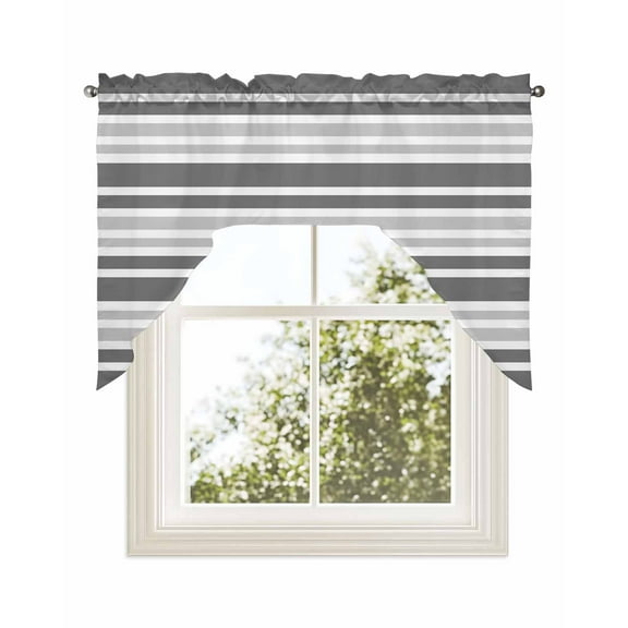 Grey Stripes Kitchen Curtains Swag Valance for Windows/Bathroom/Cafe, Modern Minimalist Horizontal Ombre Lines Rod Pocket Drape Panel Swag Curtains Valance for Bedroom/Living Room 56"x36"