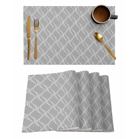 Grey Stripes Lines Placemats Set of 1 Abstract Waves Striped Classic Heat Insulation Washable Place Mats, Rustic Non-Slip Table Mats for Dining Table Party Kitchen Decor,13x19 Inch
