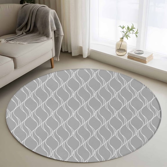 Grey Stripes Lines Round Area Rugs 3 ft, Abstract Waves Striped Classic Washable Small Area Rug with Non-Slip Sturdy Edge Binding Round Front Door Mat Floor Carpet for Entryway