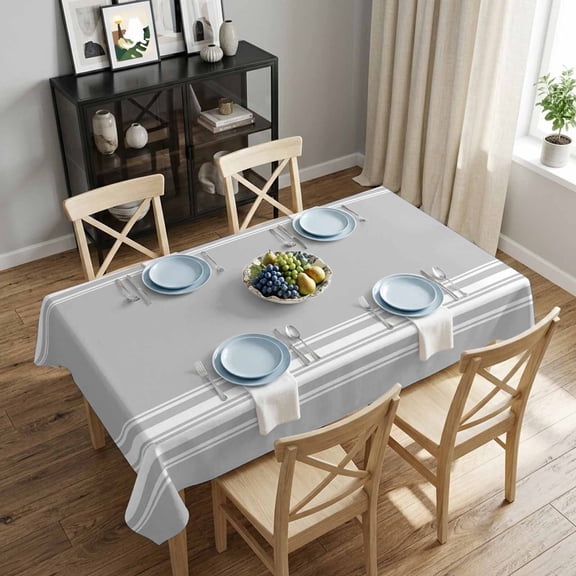 Grey Stripes Rectangle Tablecloth 52x70 Inch French Stripe Farmhouse Style Waterproof Polyester Tablecloth for Dining Table, Washable Table Cover for Kitchen Dining Room Wedding,Stain Resistant
