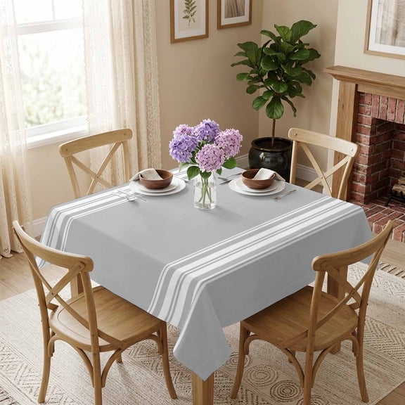 Grey Stripes Square Tablecloth 54x54 Inch French Stripe Farmhouse Style Waterproof Polyester Tablecloth for Dining Table, Washable Table Cover for Kitchen Dining Room Wedding,Stain Resistant