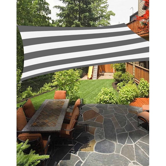 Grey Stripes Sun Sail Shades Rectangle Canopy,Sunlight Block Heavy Duty Curved Backyard Shade Cover, Simple Gray White Texture Waterproof Sun Shades for Patios Garden Pergola Outdoor 6.5'x10'