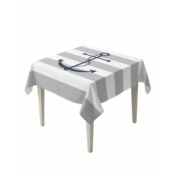 Grey Stripes Table Cloth 54x54 Inch Square, Anchor Nautical Geometric Waterproof Tablecloth Washable Table Cover for Party Picnic Dinner Decor