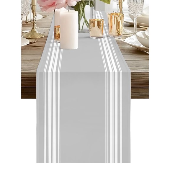 Grey Stripes Table Runners 36 Inches Long Farmhouse French Stripe Style Kitchen Dining Table Runner Dresser Scarves for Party Coffee Holiday Party Decor